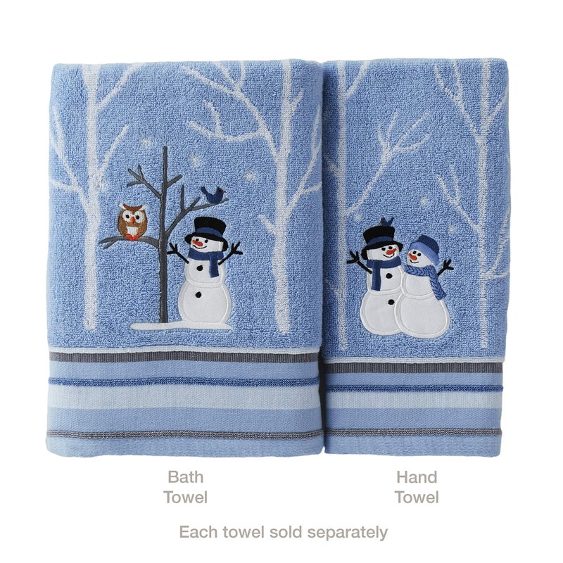 SKL Home Christmas Winter Friends Snowman Hand Towel 2pc Set for Bath/Kitchen & Gift, Blue - Image 5